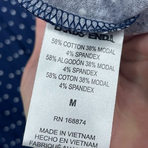 Lands End Short Sleeve Navy Pintuck Blouse Polka Dots M d0343 - Picture 5 of 7